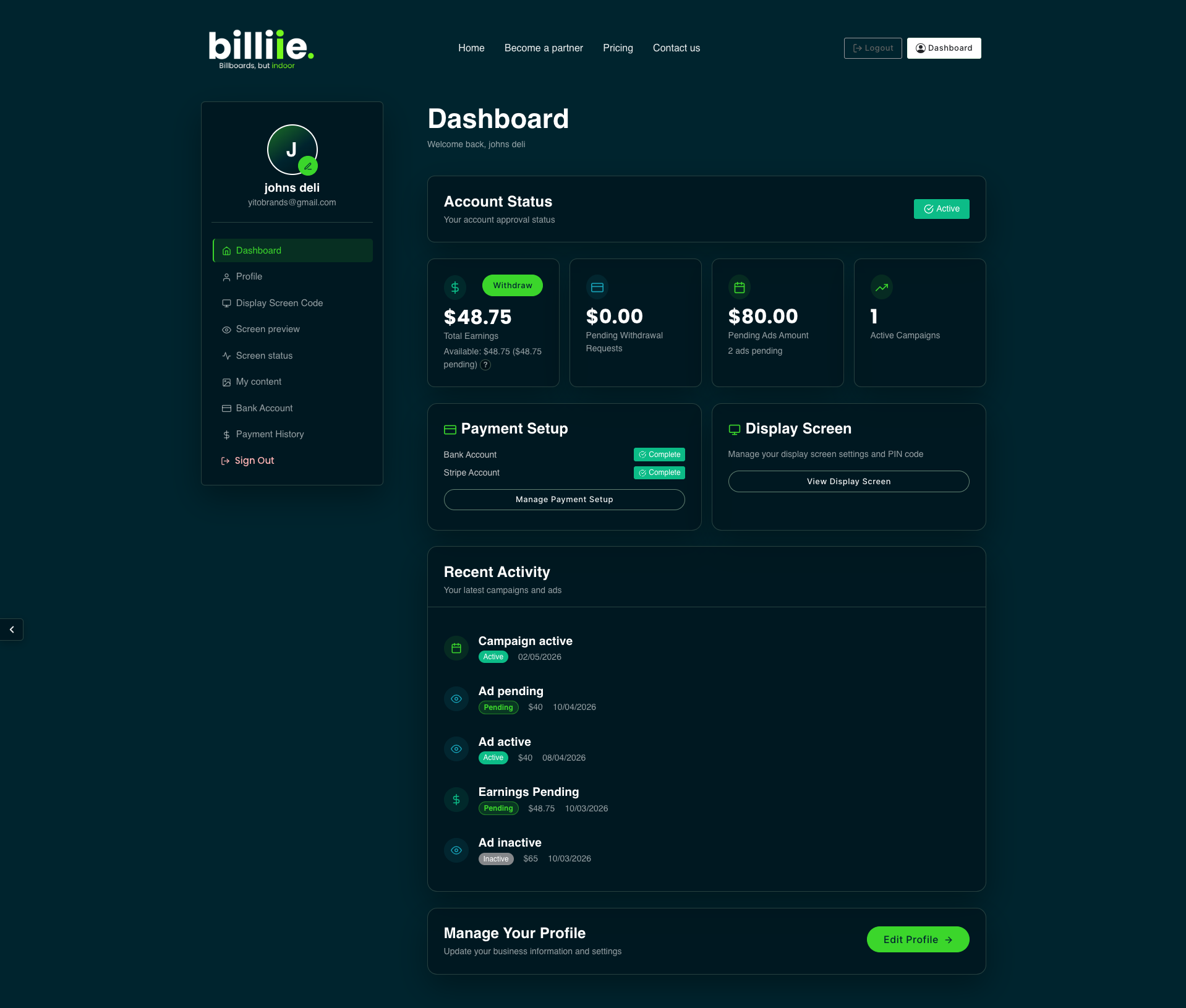 Partner dashboard preview