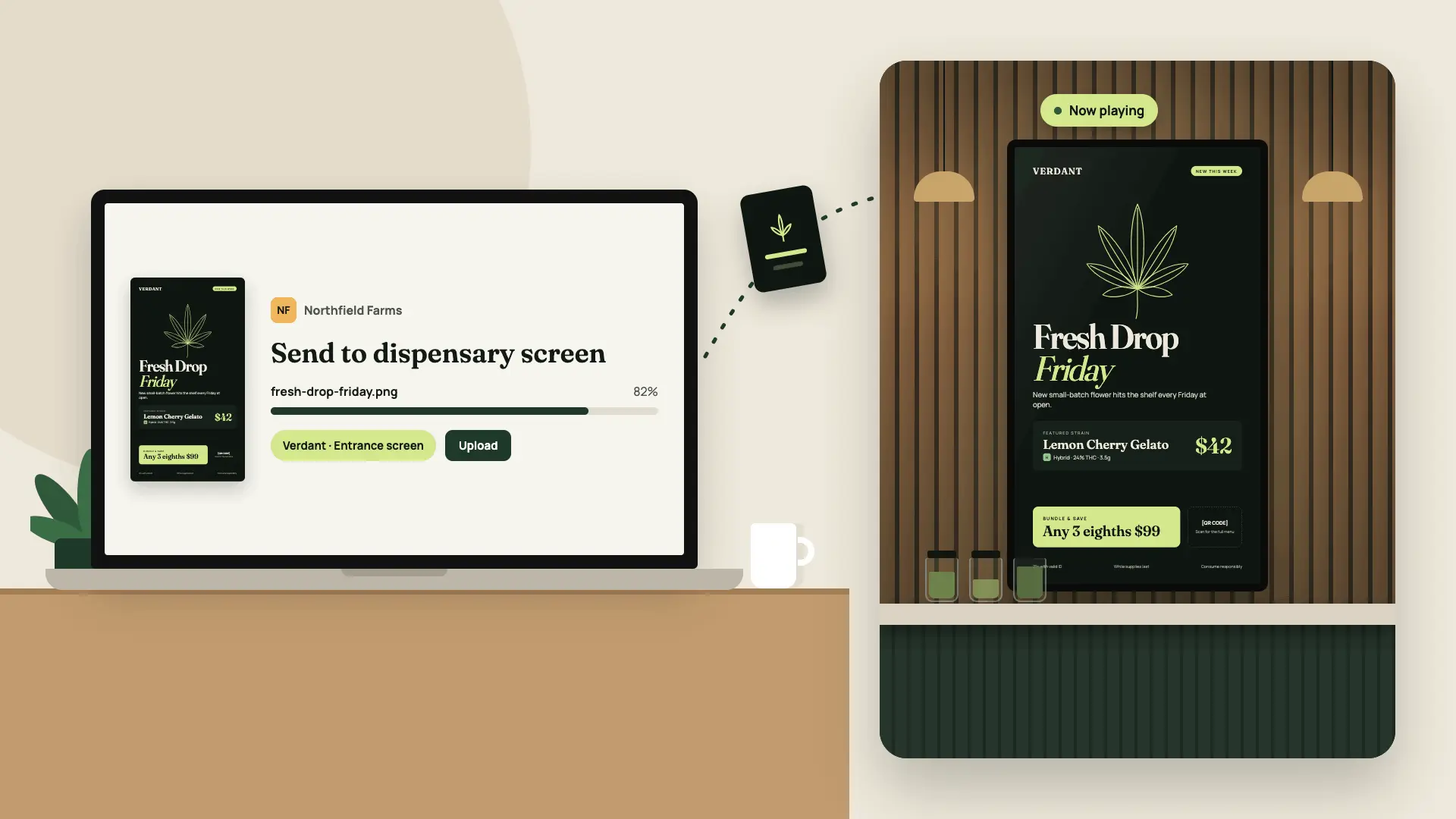 Vendor uploading product content to an assigned dispensary digital signage screen.