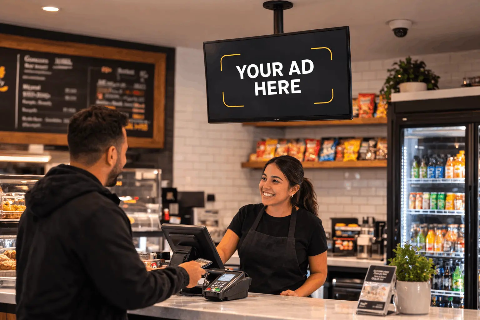 Example of monitor placement near a counter